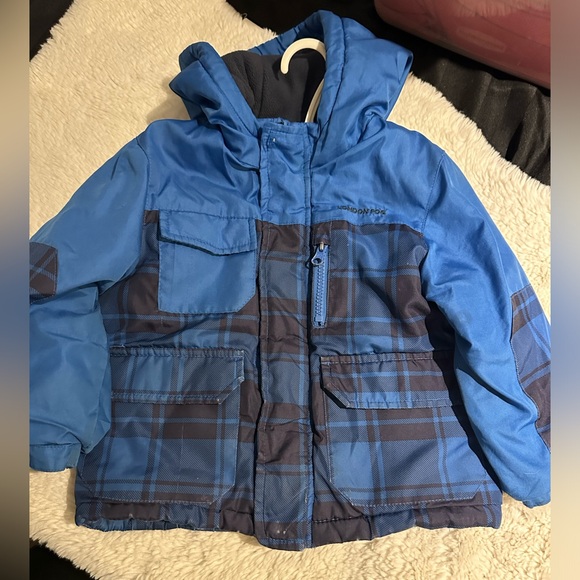 London Fog puffer coat plaid blue black winter hood zipper front jacket - Picture 5 of 13